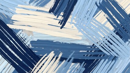 Obraz premium A dynamic abstract painting background with energetic, crisscrossing impasto brushstrokes in shades of blue and white on a textured canvas.