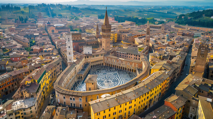 Obraz premium View to the beautiful Piazza del Campo in Siena from the air, Tuscany. In this foto there is a view to the beautiful Piazza del Campo in Siena from the air. Tuscany, Italy