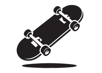 skateboard logo silhouette vector design, skating skate logo silhouette vector illustration, simple black silhouette of a skateboard, jumping skate board logo vector silhouette on white background 