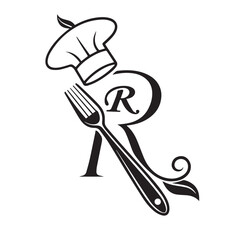 Restaurant logo with fork and hut