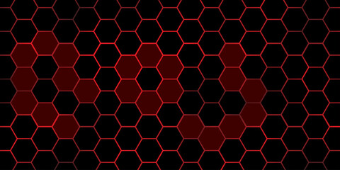 Futuristic Red Hexagon Grid Pattern on Black Background – Modern Tech Vector Art.