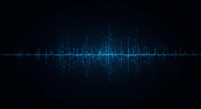 Futuristic Technological Waveform Design with Detailed Digital Grid for Data Visualization and Analysis of Electronic Frequency Signals and Audio Production