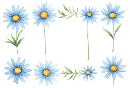 bouquet of blue flowers. blue flower border. Watercolor blue flower. green flower with green leaves. floral frame and background. flower border illustration set. Watercolor floral. PNG, transparent