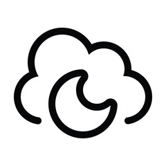 Outline cloud moon icon for night sky and cloudy weather.