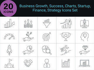 Business Growth Icon Set. Including growth, finance, success, strategy, planning, targets, 
achievement and more. Line Icons, Editable Stroke, Vector Illustration