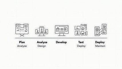Highly Detailed Professional Visual Representation of the Software Development Life Cycle (SDLC) Showcasing All Phases Including Planning, Analysis, Design, Development, Testing, Deployment
