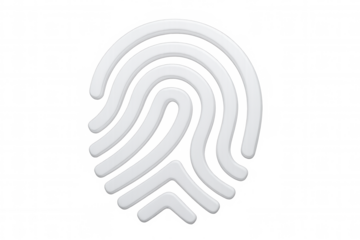 Transparent digital security symbol showing white fingerprint, representing biometric authentication and personal identity verification