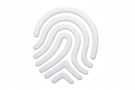 Transparent digital security symbol showing white fingerprint, representing biometric authentication and personal identity verification