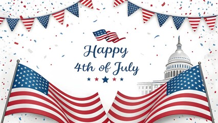 Happy fourth of july with american flags and capitol building