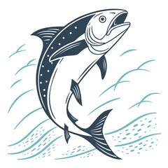 Naklejka premium Minimal jumping fish sketch with curved motion lines in black outline. 