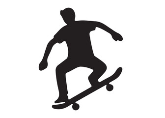 skateboard logo silhouette vector design, skating skate logo silhouette vector illustration, simple black silhouette of a skateboard, jumping skate board logo vector silhouette on white background 