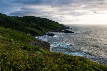 Rocky Coastline Under Cloudy Skies at the Foot of Mount Jaizkibel Around Cape Higuer