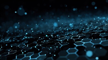 glowing blue network hexagons dark