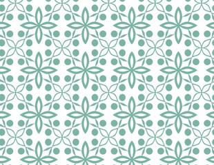 Seamless Teal Floral Quatrefoil and Polka Dots Pattern