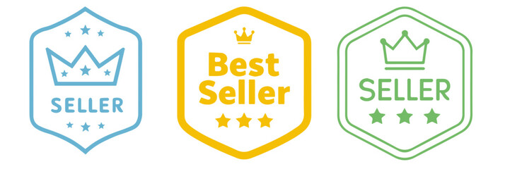 Best seller badge emblem set. Best selling sign, award icon, collection