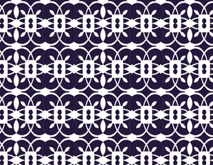 Seamless Repeating Design of Dark Indigo and White Interlocking Scrolls and Geometric Shapes