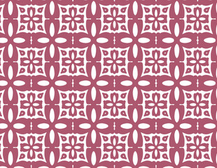 Seamless Repeating Design of Misty Rose Stylized Flowers and Squares on a White Background