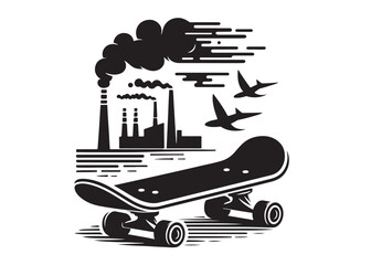 skateboard logo silhouette vector design, skating skate logo silhouette vector illustration, simple black silhouette of a skateboard, jumping skate board logo vector silhouette on white background 