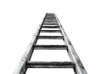 Climbing a wooden ladder minimalist vertical view, isolated on transparent background, png