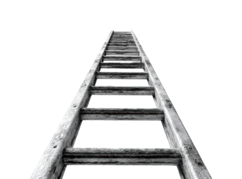 Climbing a wooden ladder minimalist vertical view, isolated on transparent background, png - Powered by Adobe
