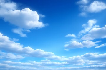 Obraz premium Fluffy White Clouds Floating in a Vivid Blue Sky with Summer Day Background.