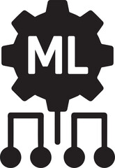 Silhouette of machine learning gear icon representing AI, automation, technology, and intelligent systems.
