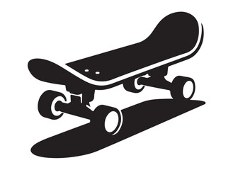 skateboard logo silhouette vector design, skating skate logo silhouette vector illustration, simple black silhouette of a skateboard, jumping skate board logo vector silhouette on white background 