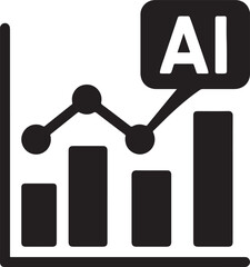 Silhouette of data analysis chart with AI tag representing analytics, artificial intelligence, and business insights.