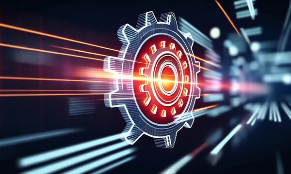 Abstract digital background with gears and lights, symbolizing the flow of data in an online platform for software development services or a technology concept for the tech industry. - Powered by Adobe
