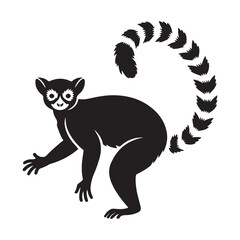 Ring-Tailed Lemur Silhouette Vector Set – Minimalist Lemur Vector black silhouette. with white background.