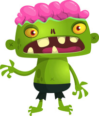 Cartoon funny green zombie character design. Halloween monster vector illustration