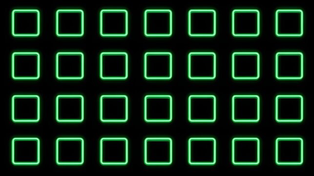 Neon green square pattern on a black background.