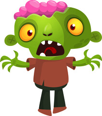 Cartoon funny green zombie. Halloween vector illustration of zombie creature.