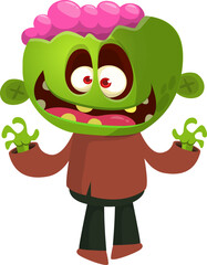 Cartoon funny green zombie. Halloween vector illustration of zombie creature.