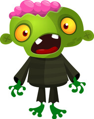 Cartoon funny green zombie. Halloween vector illustration of zombie creature.