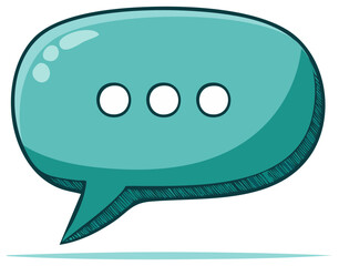 Fototapeta premium Cartoon speech bubble in teal with outline and dots for conversations