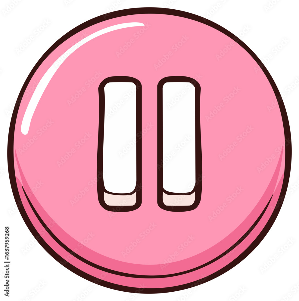 Aufkleber pink rounded pause button icon with two white rectangles and a glossy effect