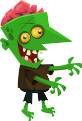 Cartoon funny green zombie. Halloween vector illustration of zombie creature.