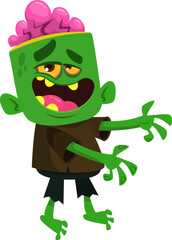 Cartoon funny green zombie. Halloween vector illustration of zombie creature.