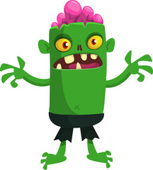 Fototapeta premium Cartoon funny green zombie. Halloween vector illustration of zombie creature.