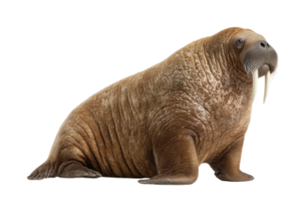 Walrus relaxing on ice arctic ocean wildlife natural habitat, isolated on transparent background, png