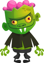 Cartoon funny green zombie. Halloween vector illustration of zombie creature.