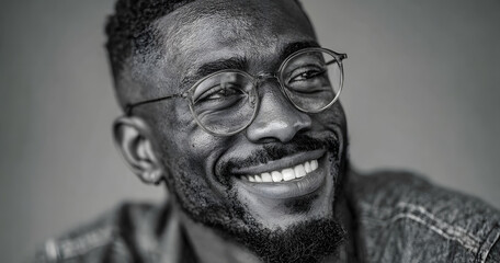 Obraz premium Smile, glasses and portrait business black man in studio for IT support, entrepreneur or pride. Tech startup, happiness and web developer with person on white background space for technician expert