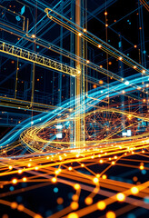 Blockchain network / digitalization / global infrastructure concept design, hyperrealism, with white tones