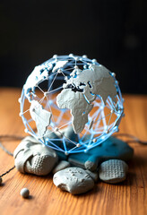 Global network connection. Internet and technology concept, craft clay, with white tones