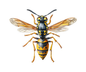 Detailed of a yellow and black wasp nature insect, isolated on transparent background, png