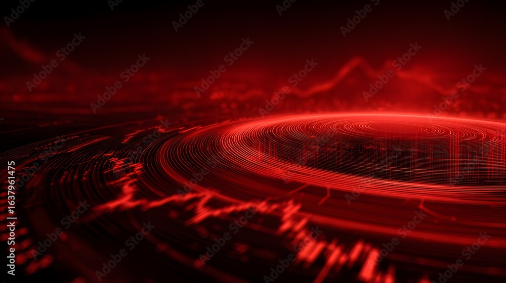 Aufkleber abstract red circular design with glowing lines and data.