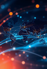 Abstract world map concept - global business network and connections, international data transfer and cyber technology, Dynamic motion, with white tones