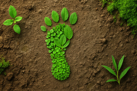Menschlicher Fußabdruck aus Pflanzen zum Thema Umwelt