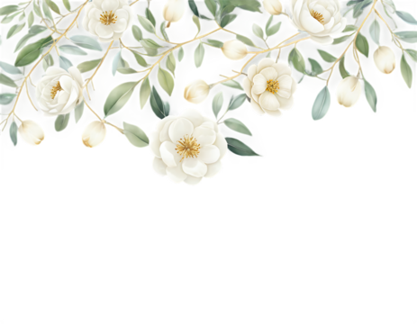 bouquet of white flowers. white and blue flower border. Watercolor white flower. green flower with green leaves. floral frame and background. flower border illustration set. Watercolor floral. PNG
